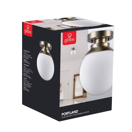 Globe Electric Globe Electric Portland 9.91 in. H X 8 in. W X 8 in. L Brass White Ceiling Light 65792